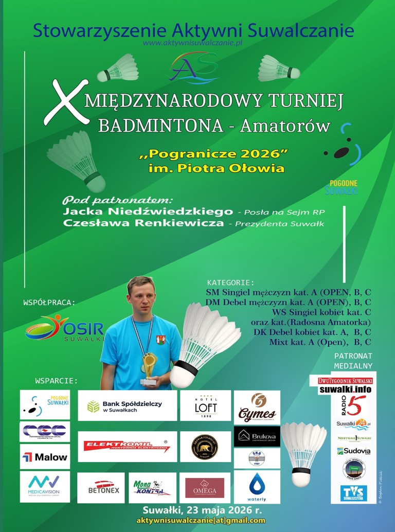 X Międzynarodowy Turniej Badmintona Amatorów „Pogranicze 2026” w Suwałkach – szczegóły wydarzenia